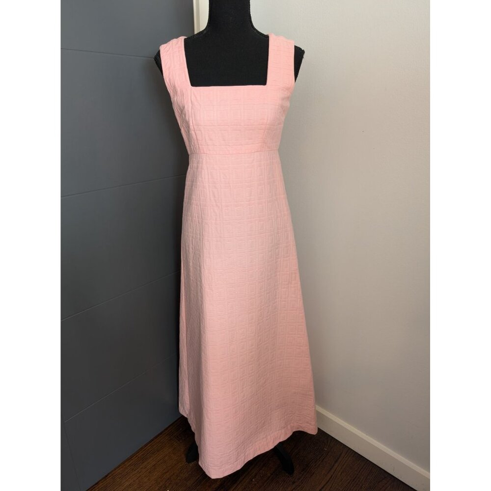 Vintage 60's‎ Handmade Pink Textured Sleeveless Square Neck Maxi Dress